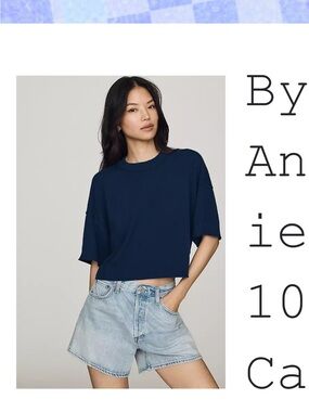 Anthropologie Navy Boxy Crewneck Crop Cashmere Sweater
